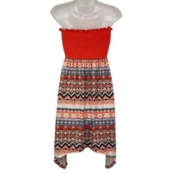 B&B BOUTIQUE WOMEN'S STRAPLESS ELASTIC TOP FLOWY AZTEC PRINT‎ DRESS MEDIUM-EUC - Picture 4 of 7